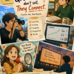 Ghibli-style collage poster showcasing creative advertising, branding, and marketing concepts.